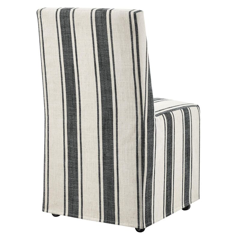Modway Tessera Upholstered Parsons Dining Room Chair with Removable Black Stripe Striped Slipcover &ndash; Modern Linen-Like Slipcovered Dining Side Chair with Rolling Casters image number 6