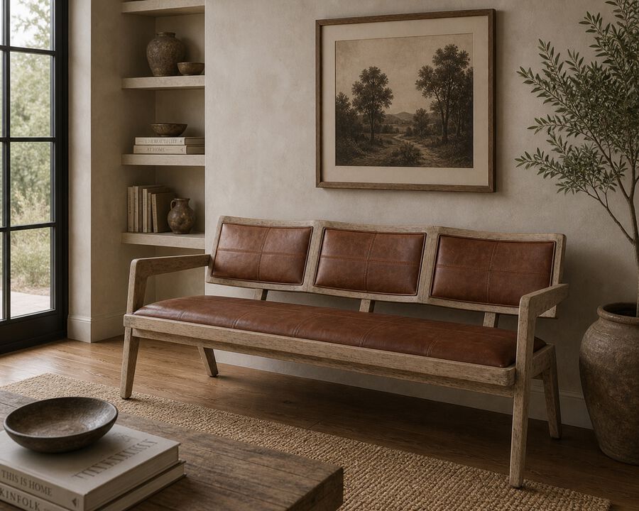 Solid Wood Accent Bench in Weathered Natural