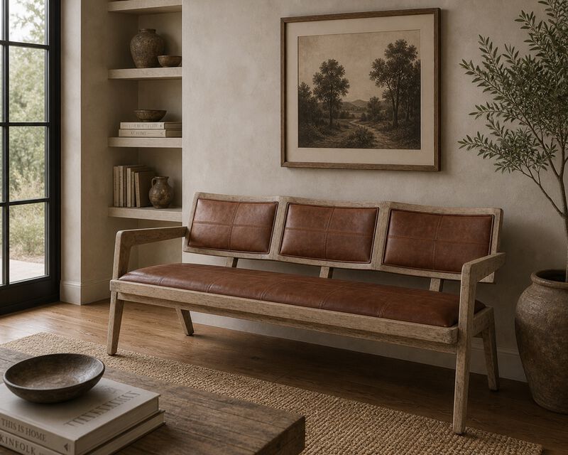 Solid Wood Accent Bench in Weathered Natural image number 1