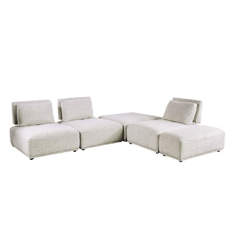 Stavan Modular L Sectional Sofa, Light Gray Boucle, Adjustable Back