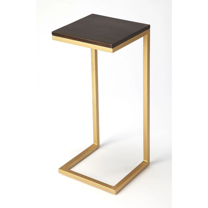 Homezia 26" Gold Solid Wood Rectangular End Table