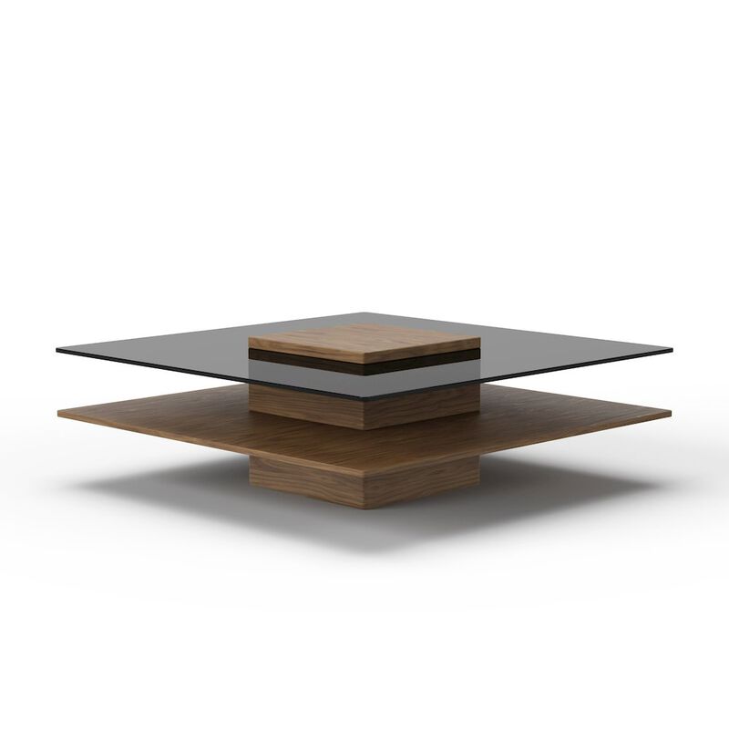 Modrest Clarion - Modern Walnut & Grey Glass Coffee Table
