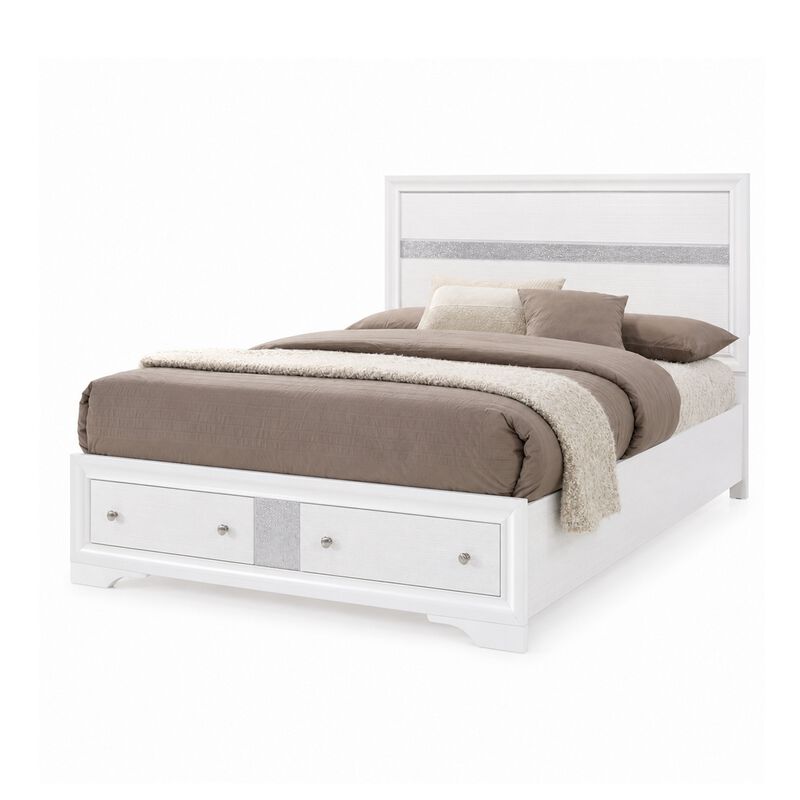 3pc King Bedroom Set, White Wood, One King bed With 2 Nightstands image number 2