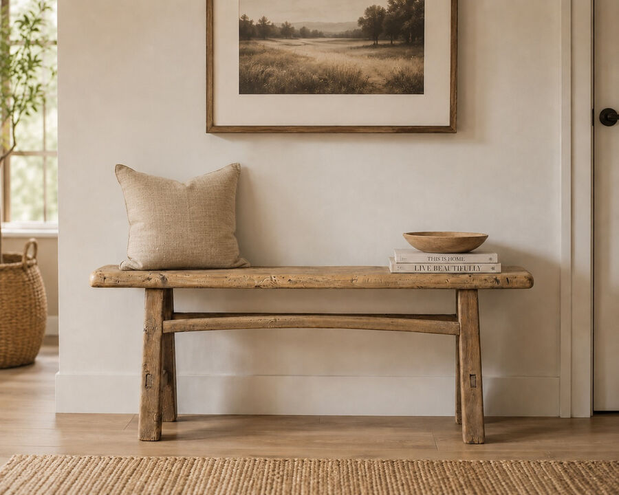 Vintage Solid Entryway Bench in Weathered Natural