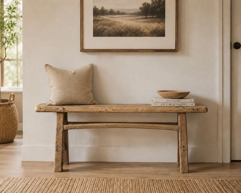 Vintage Solid Entryway Bench in Weathered Natural image number 1