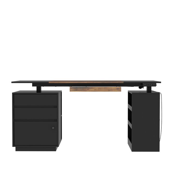 FUFU&GAGA Smart Adjustable Standing Desk with Fingerprint Lock, Height Memory, and Multi-Functional Storage, (24.3" W x 86.6" H x 11.8" D), Black