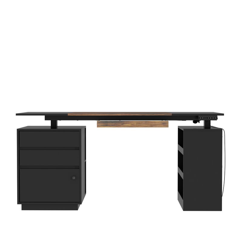 FUFU&GAGA Smart Adjustable Standing Desk with Fingerprint Lock, Height Memory, and Multi-Functional Storage, (24.3" W x 86.6" H x 11.8" D), Black