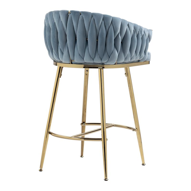 26 Inch Velvet Counter Height Bar Stool with Hand Wave Back and Golden Base for Kitchen Island image number 5