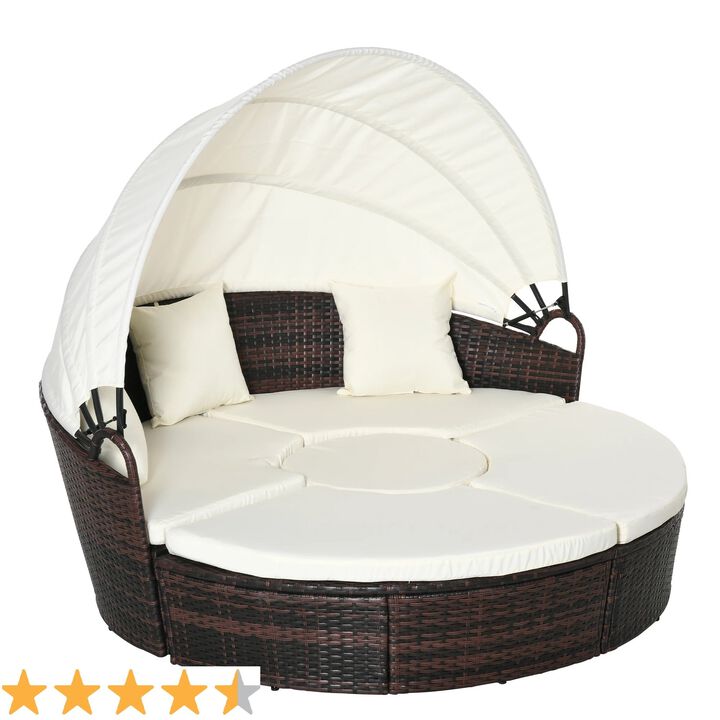 Backyard Rattan Retreat: 4pc Canopied Daybed Set with Plush Pillows
