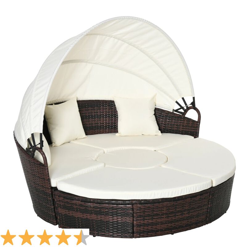Backyard Rattan Retreat: 4pc Canopied Daybed Set with Plush Pillows