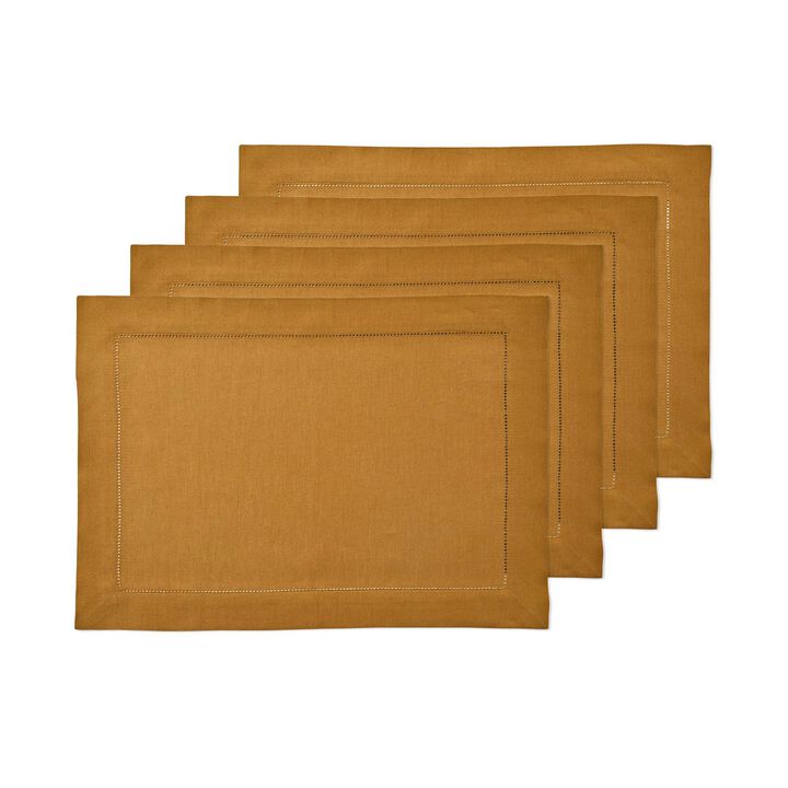 Solino Home 100% Pure Linen Placemats 14 x 19 Inch Set of 4 - Classic Hemstitch