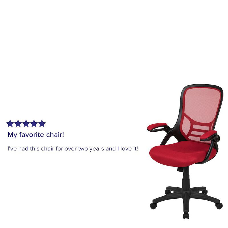 Flash Furniture High Back Red Mesh Swivel Office Chair with Black Frame and Flip-up Arms image number 1