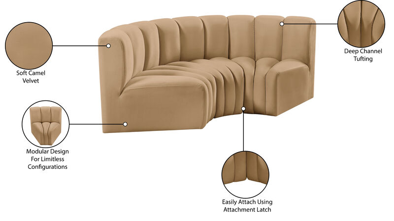 Meridian Furniture Arc Camel Velvet Modular Sofa image number 8