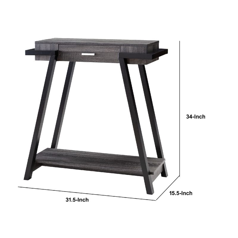 Wooden Console Table with Angled Leg Support and Drawer,Black and Gray