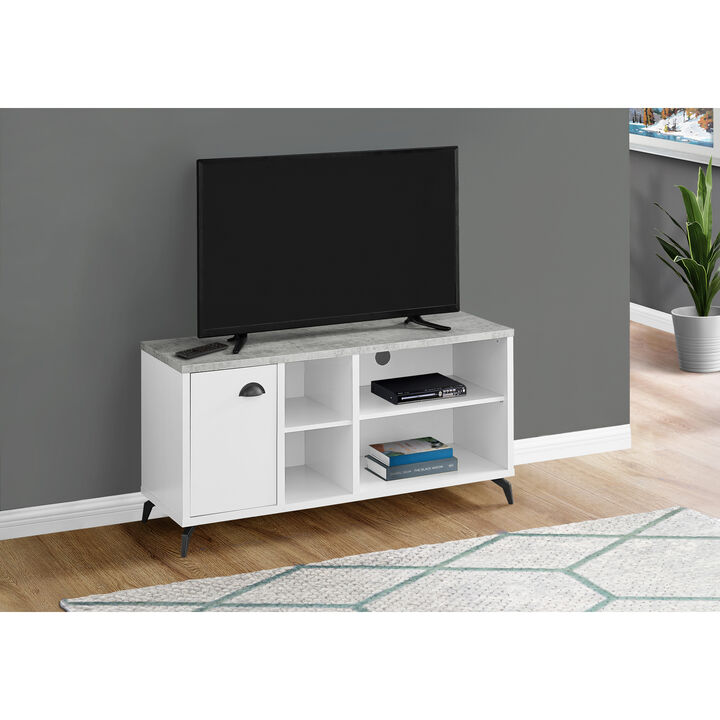 Monarch Specialties I 2840 Tv Stand, 48 Inch, Console, Media Entertainment Center, Storage Cabinet, Living Room, Bedroom, Laminate, Metal, Grey, White, Contemporary, Modern