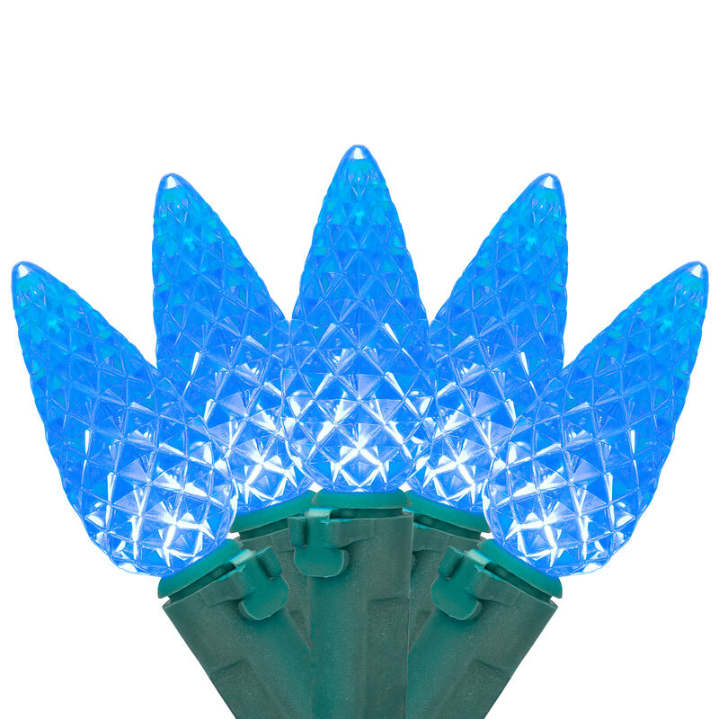 70-Count Blue Faceted LED C6 Christmas Light Set - 23ft Green Wire image number 0