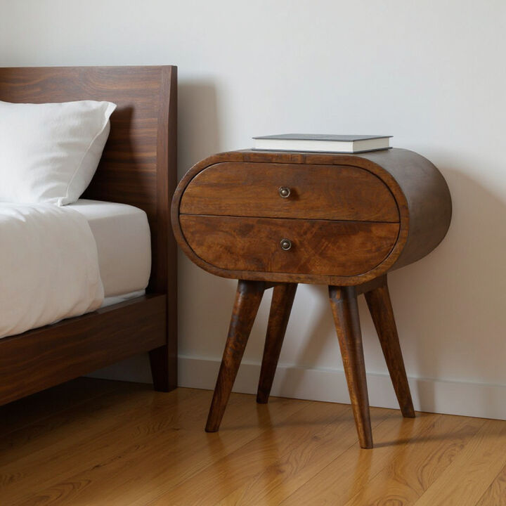 HomeRoots 21" Chestnut Solid Wood Oval Two Drawer Nightstand