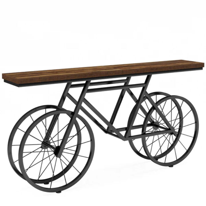 Extra Long Bicycle Console Table for Living Room or Hallway-Rustic Brown