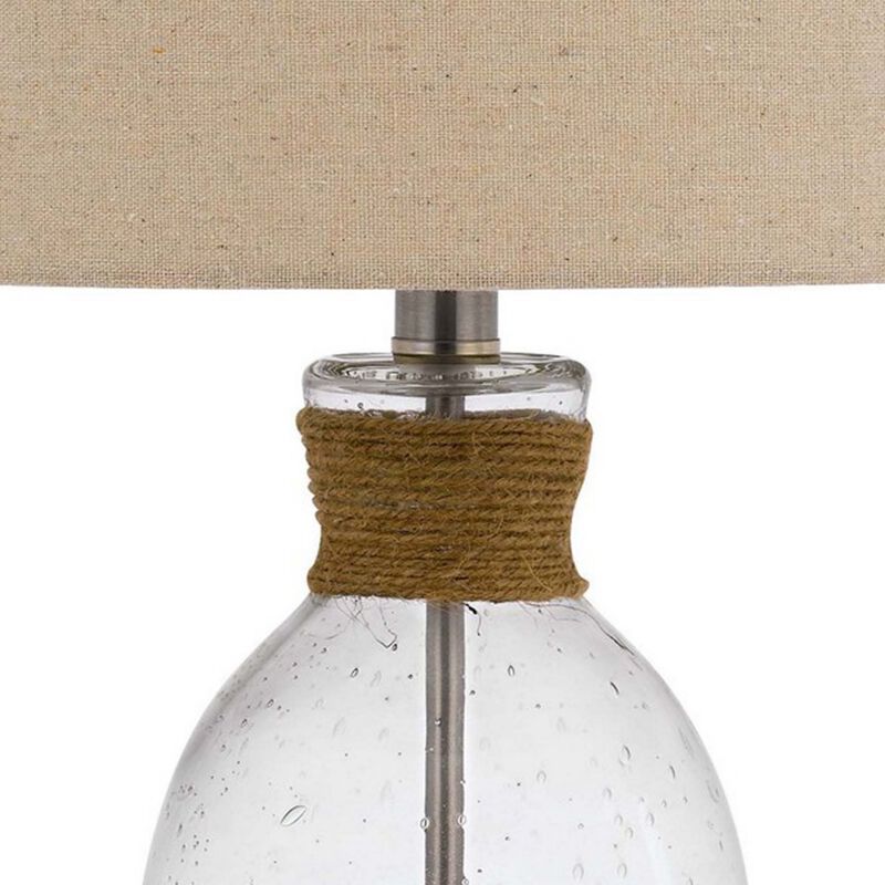 Table Lamp with Bubble Glass Body and Rope Accent, Beige - Benzara