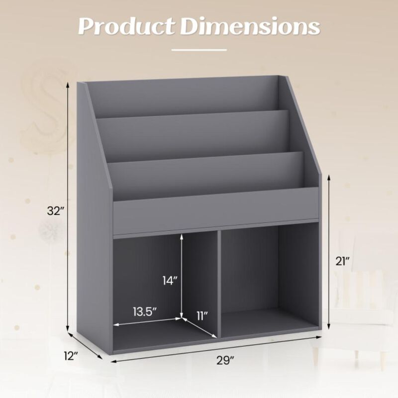 Hivvago Kids Wooden Bookshelf Bookcase Children Toy Storage Cabinet Organizer-Gray