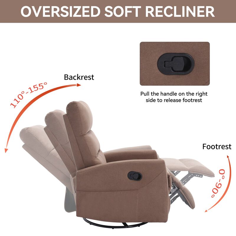 Manual Recliner Chair with Rocker and Swivel in Fabric for Living Room image number 5