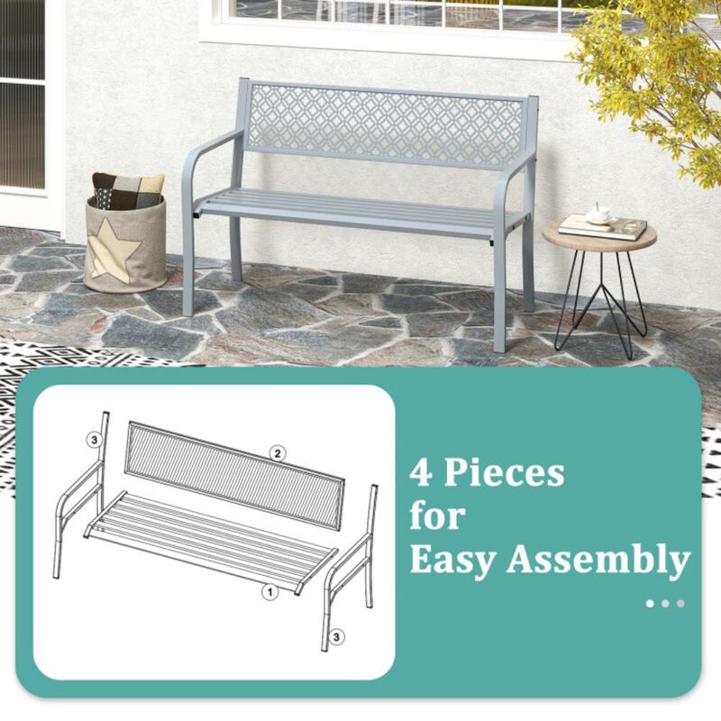 Hivvago Outdoor Garden Bench with Geometric Lattice Backrest and Slatted Seat