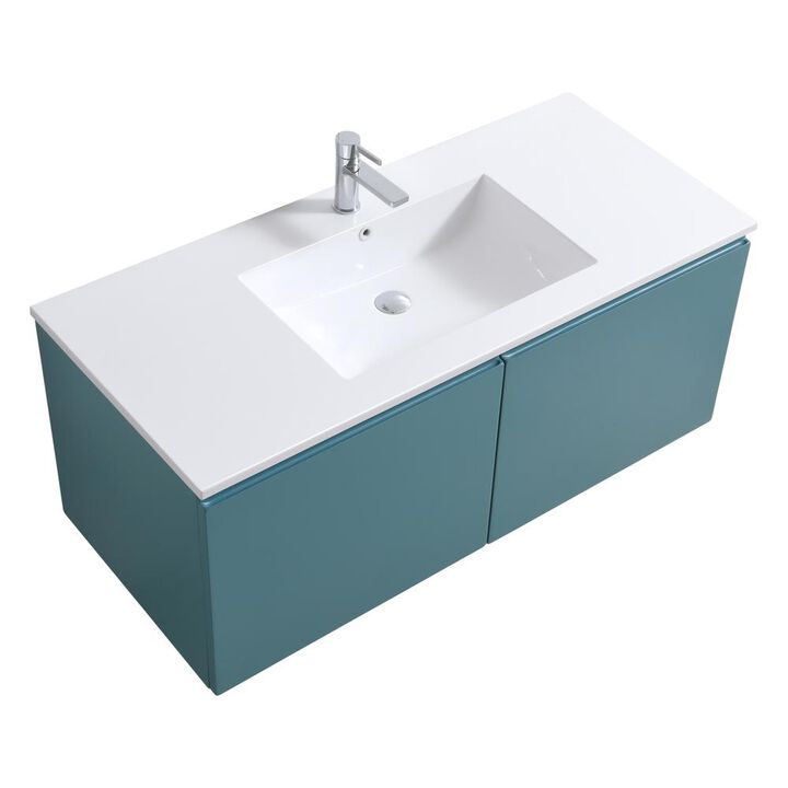 Kubebath Balli 48'' Single Sink Wall Mount Modern Bathroom Vanity in Teal Green Finish