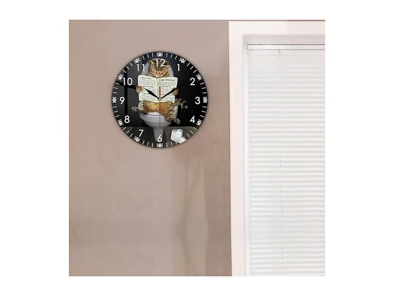 Kitten Cat Toilet Newspaper Funny Wall Clock Silent Non Ticking Bedroom Decor image number 2