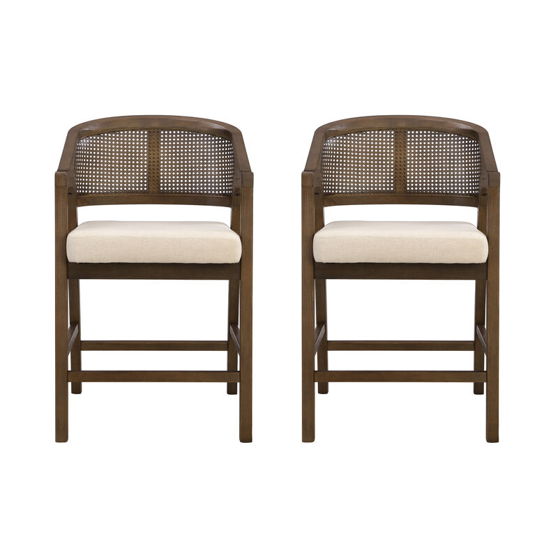 Christopher Knight Home Nat Upholstered Rubberwood Counter Stools with Curved Cane Back (Set of 2)