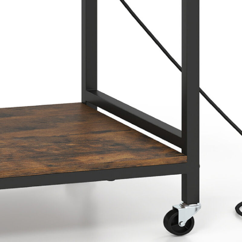 3-Tier Microwave Stand with Power Outlet, Lockable Wheels and Hooks image number 2