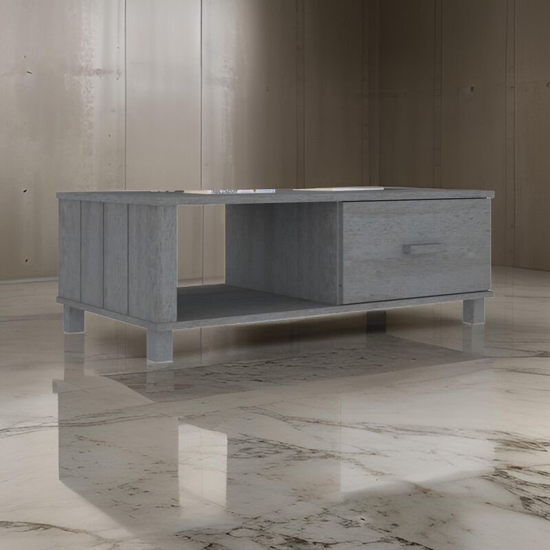 Coffee Table, 39 Inch, Rectangular Top, Solid Pine Wood, Dark Gray