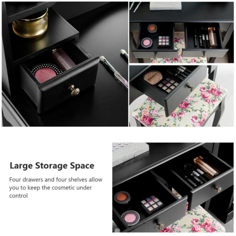 Hivvago Makeup Vanity Table Set with 360&deg; Pivoted Round Mirror