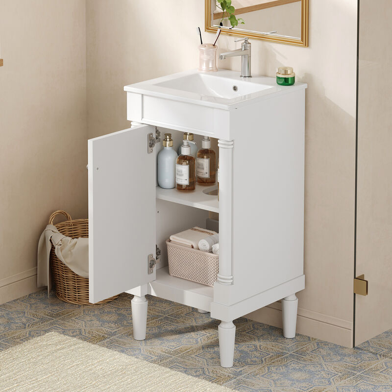 ELEMENT ACE 18 Inch Compact Bathroom Vanity Cabinet with Integrated Ceramic Sink, Adjustable Interior Shelf, Soft Closing Hinges Ideal for Small Bathroom Spaces image number 5