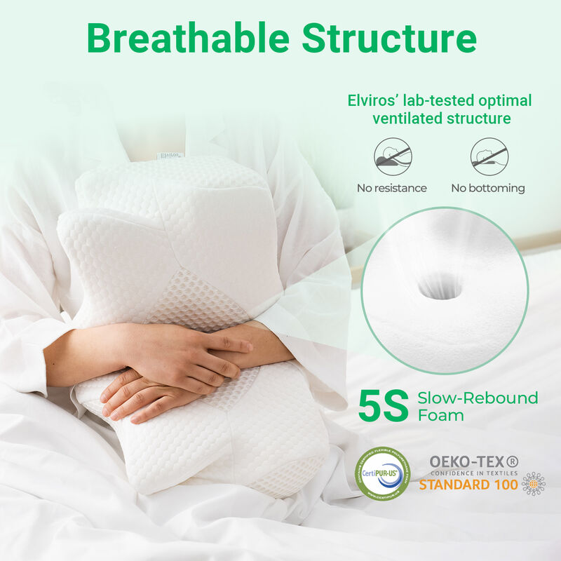 Elviros Cervical Memory Foam Pillows for Neck and Shoulder Pain, Neck Pillow for Sleeping, Side Sleeper Pillows for Adults, Ergonomic Orthopedic Sleeping for Back and Stomach Sleepers (Medium Firm)