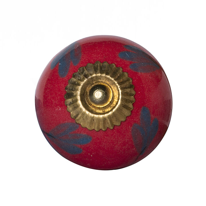 HomeRoots Set of Eight Blue And Red Ceramic And Metal Drawer Pull Knobs