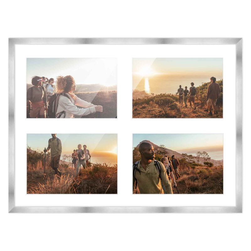 12x16 Wood Collage Frame with White Mat For 4 5x7 Pictures