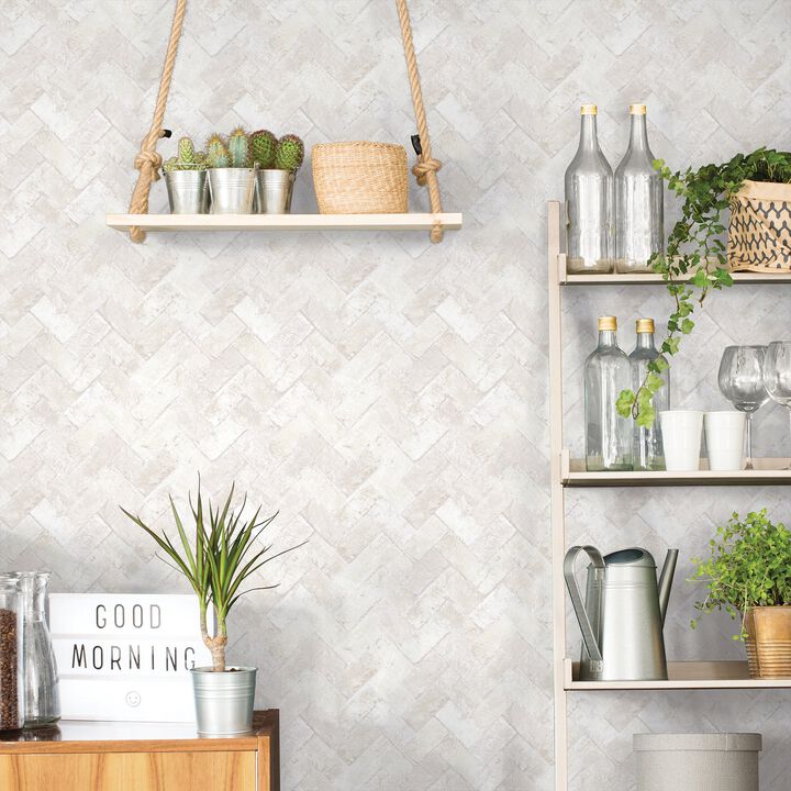 Just Kitchens Herringbone Brick Beige Wallpaper G45427