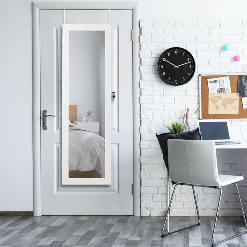 Hivvago Wall Mounted Lockable Mirror Jewelry Cabinet with LED Light