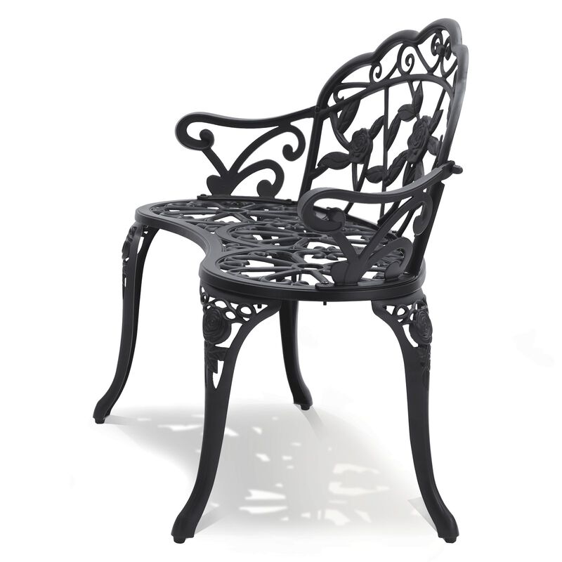 Patio Garden Bench, Metal Outdoor Bench with Backrest & Armrests for Porch Yard image number 7