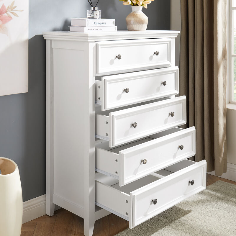 Modern 5-Drawer Dresser Chest Cabinet for Closet Organization & Storage