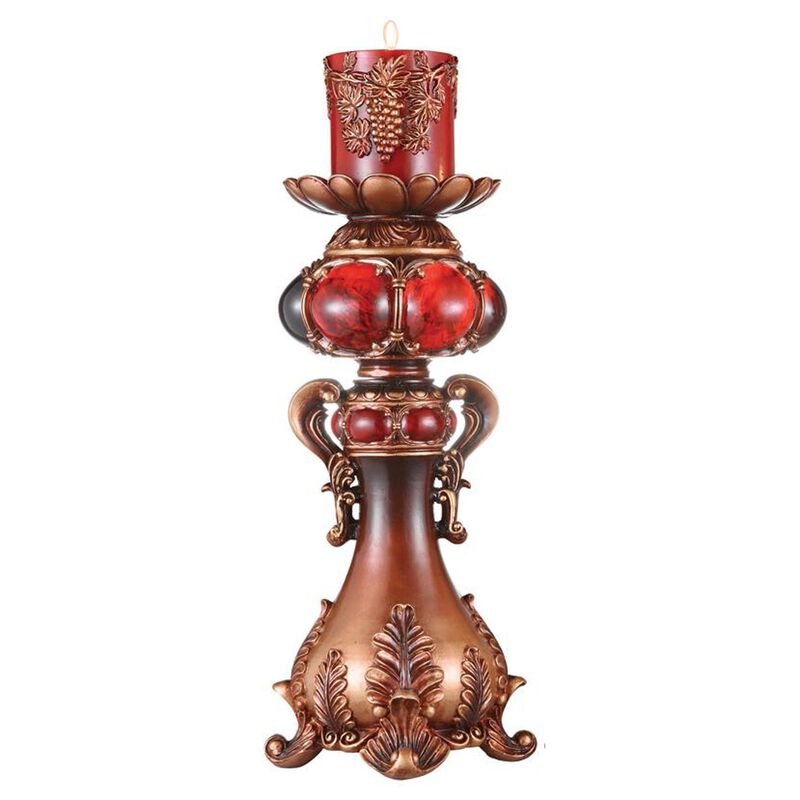 Homezia 20" Brown and Red Faux Marble Tabletop Candle Holder and Candle image number 1