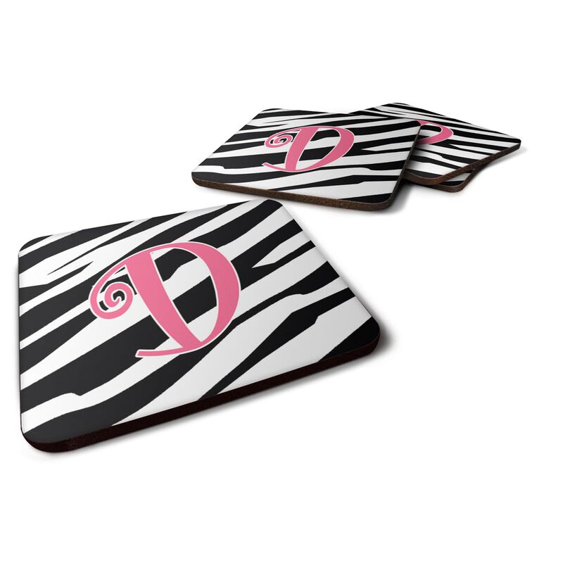Caroline's Treasures CJ1037-DFC Monogram-Zebra Stripe and Pink Foam Coasters (Set of 4), Initial Letter D, 3.5 H x 3.5 W, Multicolor