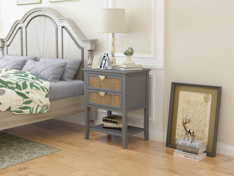 Streamdale 2-Drawer Rattan Side Table for Living Spaces