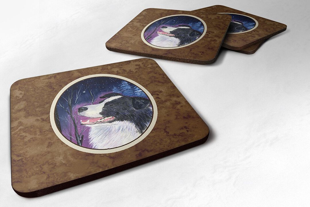Caroline's Treasures SS8369FC Starry Night Border Collie Foam Coasters Set of 4 (Set of 4), 3.5 H x 3.5 W, Multicolor