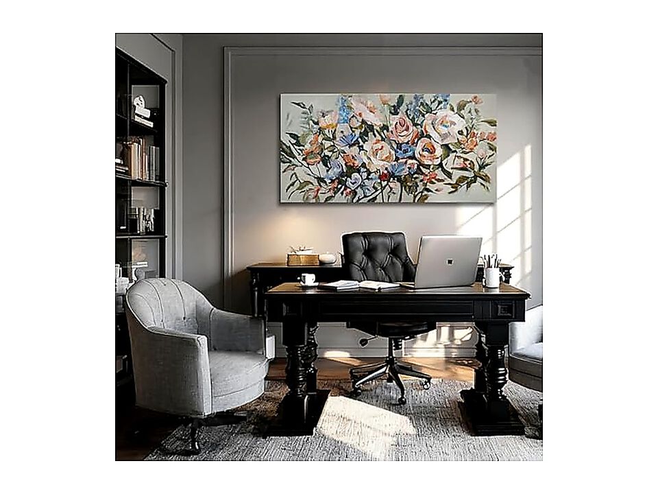 Flowers Wall Art Decor Colorful Framed Contemporary Canvas Living Room Office