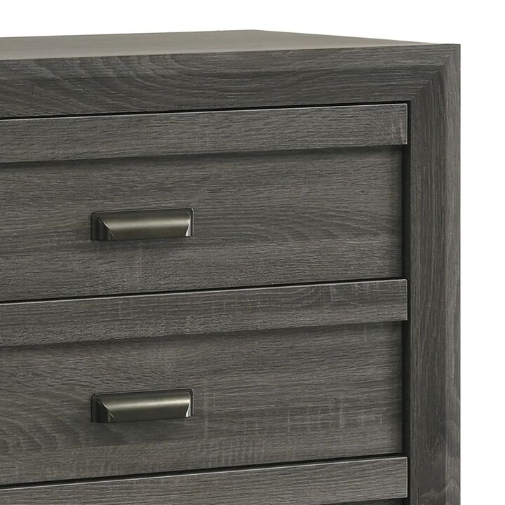 Velz Tall Dresser Chest, 5 Drawers, Finger Pull Handles, Dark Gray Wood
