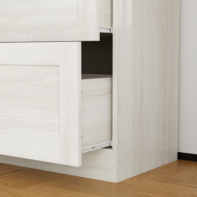 FUFU&GAGA Modern White Food Pantry Cabinet with Adjustable Shelves and Lockable Drawers (31.5" W x 70.9" H x 15.7" D), Wood Grain Finish with Brass Pull Handles