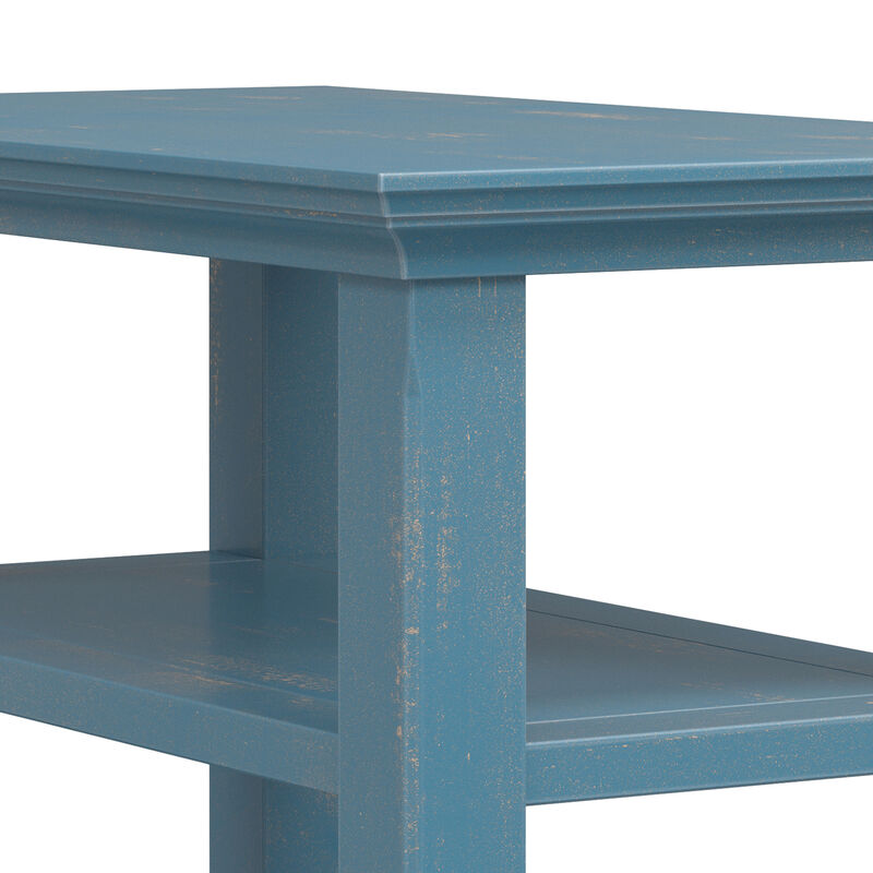 Acadian 14 inch Wide Solid Wood Transitional Narrow Side Table in Distressed Coastal Blue