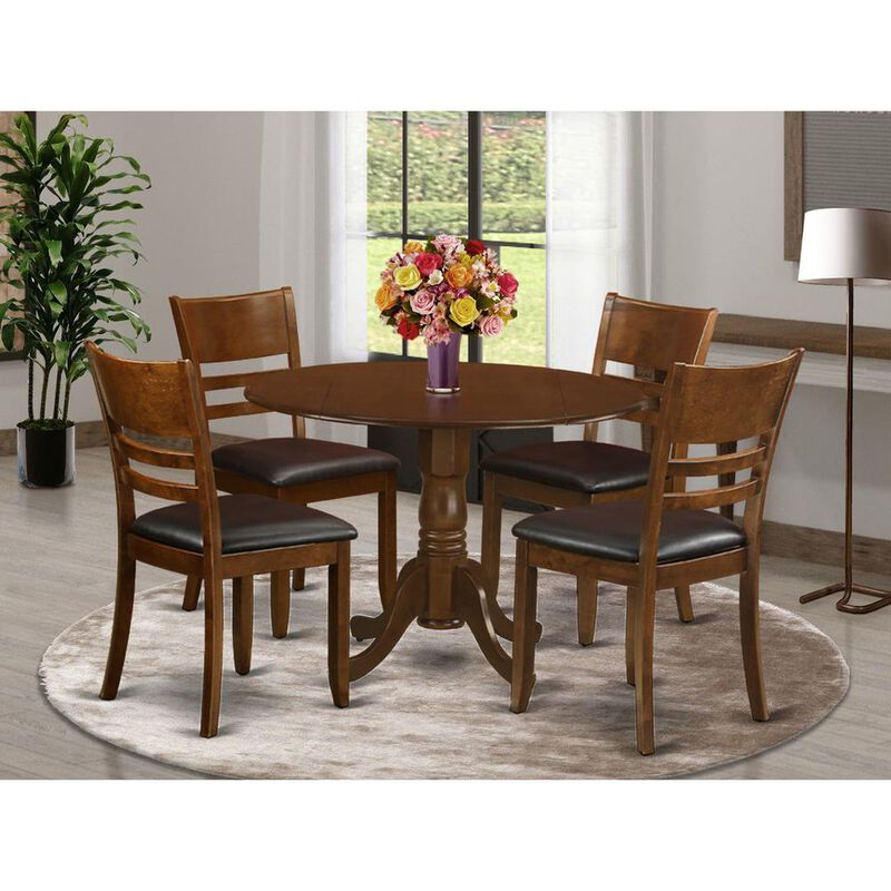 East West Furniture 5  Pc  Dinette  Table  with  2drop-leaf  and  4  Leather  Kitchen  Chairs