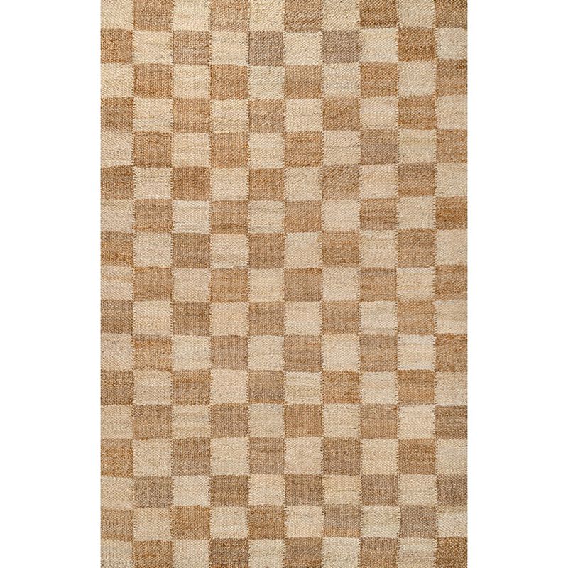 Theo Modern Farmhouse Woven Jute Checkerboard Area Rug